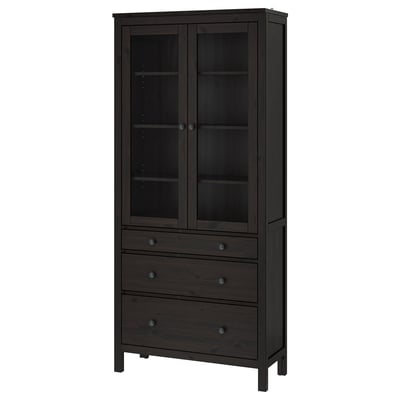 HEMNES: omarica iz temnega lesa s steklenimi vrati in 3 predali