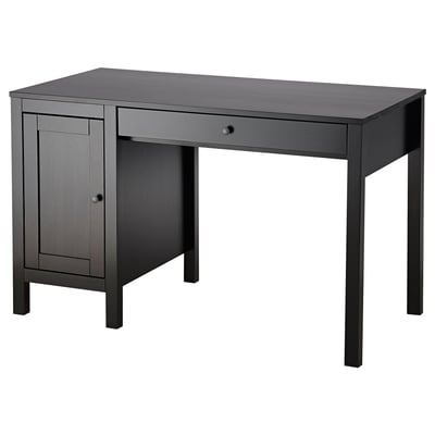 Temno siva miza HEMNES s shrambo - masivni bor, enojni predal, omarica za kompaktne prostore.