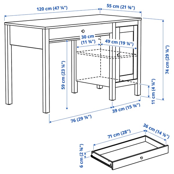 Slika z meritvami za izdelek: HEMNES.