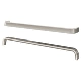 Dva elegantna, srebrna aluminijasta ročaja z gladkimi robovi, idealna za sodobne kuhinjske omare.