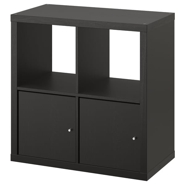 Črno shranjevanje KALLAX z 2 omarama, 2 policama, minimalističen dizajn.