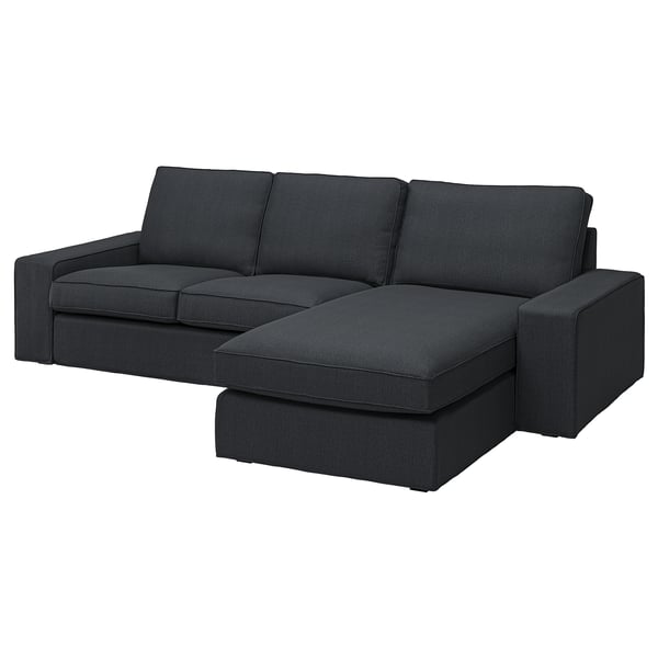 Sodoben kavč z ogljem KIVIK z ležalnikom, elegantnim dizajnom in plišastim blazinami za udobje.