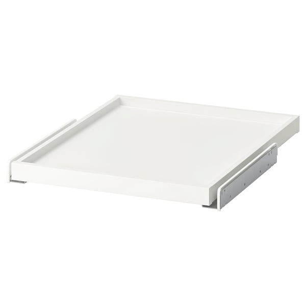 Ikea KOMPLEMENT beli pladenj za predal z gladko papirnato folijo, ki drsi po kovinskih tekačih.