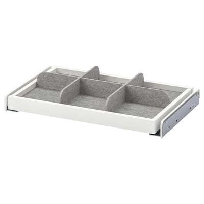KOMPLEMENT beli izvlečni pladenj, sive podloge iz filca, 3 predelki, eleganten sodoben dizajn.