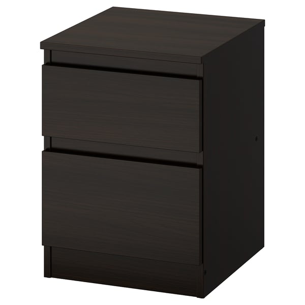 Črna komoda KULLEN, nočna omarica s 3 predali, eleganten dizajn, temno rjav les.