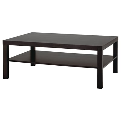 Sodobna bLACK-rjava kvadratna miza za kavo z eno polico. Preprosta, minimalistična zasnova s kvadratnimi nogami in ravnimi površinami.