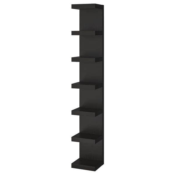 Stenska polica ikea LACK v bLACK. Ima več vodoravnih polic, kot nalašč za učinkovito shranjevanje na steni. Njegova sodobna zasnova se prilega ozkim prostorom.
