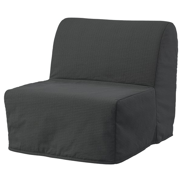 Temno siva lycksele razstavljiva postelja, eleganten sodoben dizajn, mehka oblazinjena tkanina, kvadratni sedež in naslonjalo.