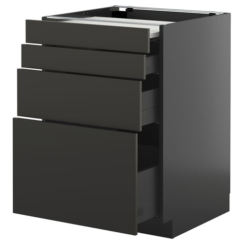 Sodobna črna kuhinjska enota METOD s štirimi gladkimi, izvlečnimi predali.