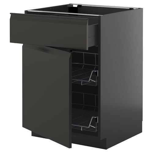Črna sodobna kuhinjska enota s predali in policami IKEA METOD.