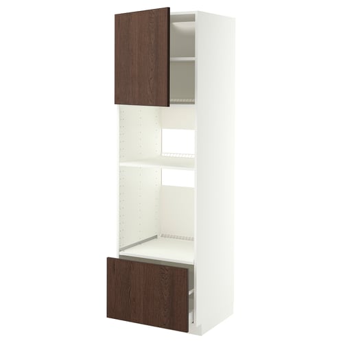 METOD / MAXIMERA Visoka omara za vgrad gspd aparate, bela/Sinarp rjava, 60x60x200 cm
