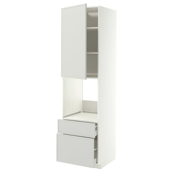METOD / MAXIMERA Vsk omara za pečico+vr/2lč/1s/1v pr, bela/Aspudden svetlo siva, 60x60x220 cm