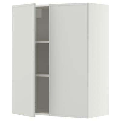 METOD Viseča omarica s policami/2 vrati, bela/Aspudden svetlo siva, 80x100 cm