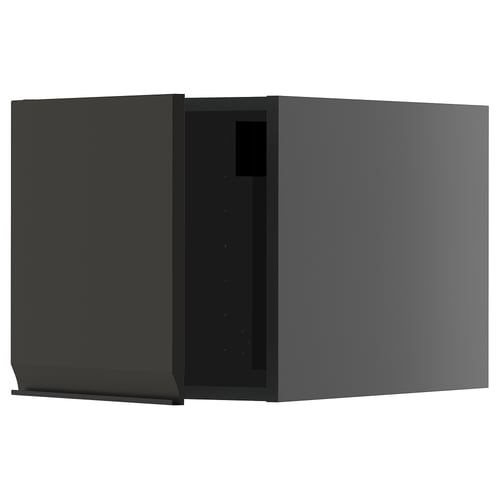 Sodobna črna kuhinjska omara ikea METOD, elegantna in pravokotna z gladkimi robovi.