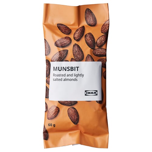 Pakiranje IKEA MUNSBIT praženih in rahlo soljenih mandljev, 60g.