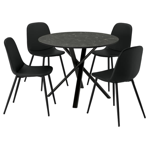 NORRMJÖLE / NORDMANSSKÄR Miza in 4 stoli, imitacija marmorja črna/Bomstad črna, 105 cm