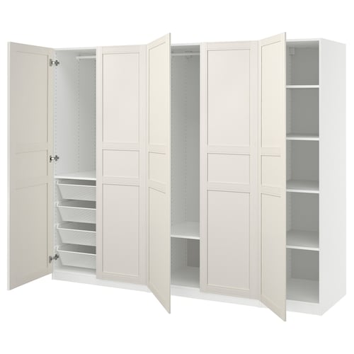PAX / FLISBERGET Garderobni sestav, bela/krem bela, 250x60x201 cm