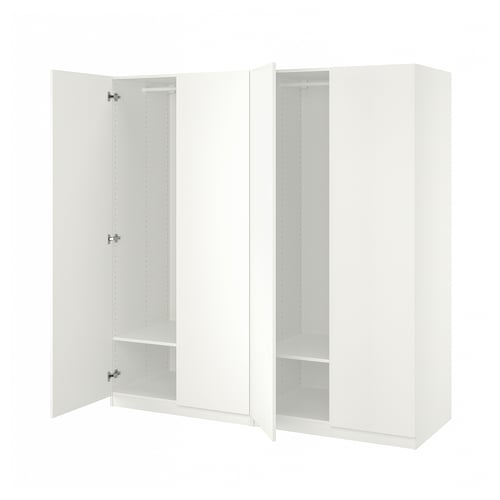 Bela omara ikea PAX z odprtimi vrati, ki kažejo prazne police.