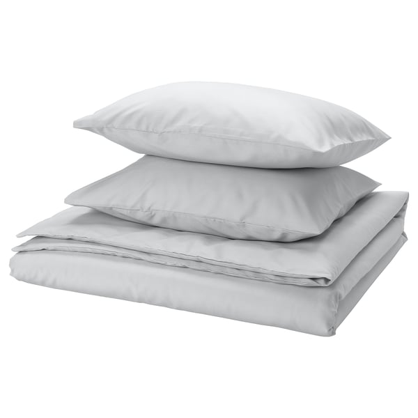 Ikea PILTANDVINGE siva posteljnina, gladka tkanina, kvadratne blazine.