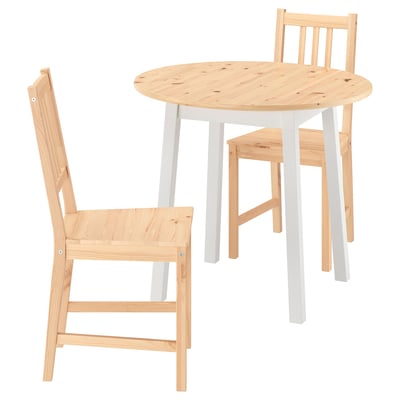 PINNTORP Miza in 2 stola, svetlo rjavo luženo belo luženo/svetlo rjavo luženo bor, 85 cm