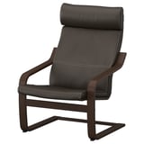 Temno sivi POÄNG fotelj z lesenim okvirjem in mehkim usnjem. Ergonomska oblika, 10-letna garancija.