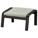 Ikea POÄNG podnožje: črni leseni okvir, svetlo siva blazina, kvadratna oblika.