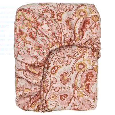 Paisley prilegajoča se rjuha, mešanica bombaža in viskoze, rdeča/oranžna/bež cvetlična, debeline do 26 cm.