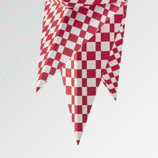 Rdeče in beli karirani senčnik, eleganten, visokokakovosten dizajn.