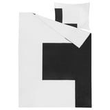 Črno-bela posteljnina z logotipom TOSSDAN, pravokotne oblike, bombažni material.