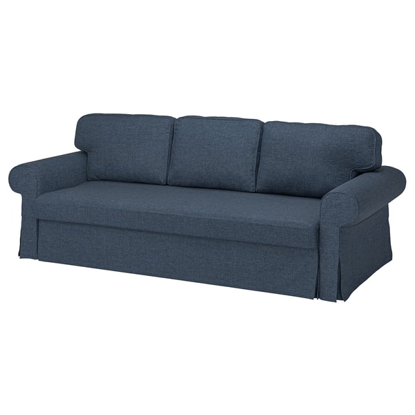 VRETSTORP modri raztegljiv kavč, eleganten dizajn, 3-sedež, sodoben, mornarsko modra, tkanina, rolne roke, 10-letna garancija.