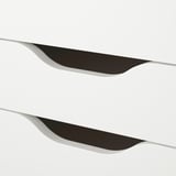 Moderný, elegantný, čiernobiely zásuvkový diel; hladké, čisté línie; minimalistický dizajn; vysoko kvalitná povrchová úprava.