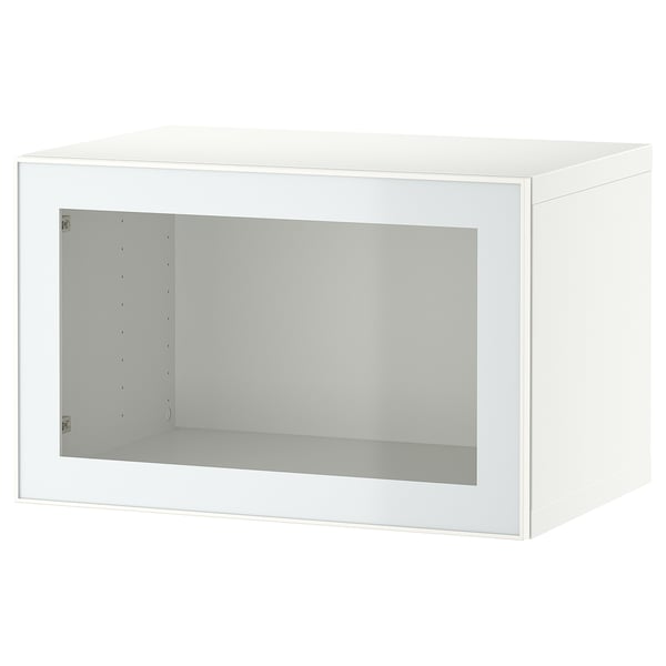 Úložný diel ikea BESTÅ, biely, v tvare škatule so sklenenými dvierkami, moderný dizajn.