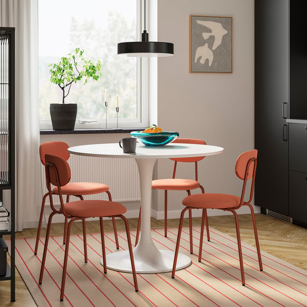 DOCKSTA / SANDSBERG Stôl a 4 stoličky, biela/Remmarn červenohnedá, 103 cm