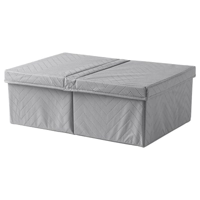 Dva sivé úložné boxy FULLSMOCKAD s výklopným vekom, vyrobené z polypropylénovej tkaniny a plastu.