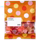 Vrecko na cukríky Ikea FYRTAKT, 450 g, pomarančové bodky, bez želatíny, zmiešané želé príchute.
