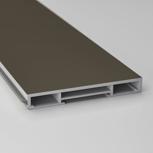 Detailný záber na elegantný, tmavohnedý kuchynský sokel s hladkým, rovnomerným povrchom a čistými hranami.