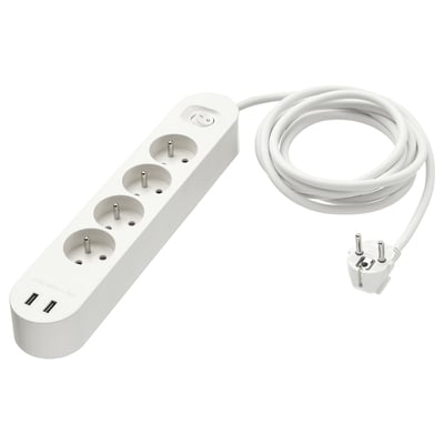 Biela prepäťová ochrana KOPPLA so 4 zásuvkami, 2 USB porty.