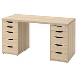 Ľahký drevený stôl ikea LAGKAPTEN so zásuvkami zo svetlého dreva. Má obdĺžnikový, minimalistický dizajn.