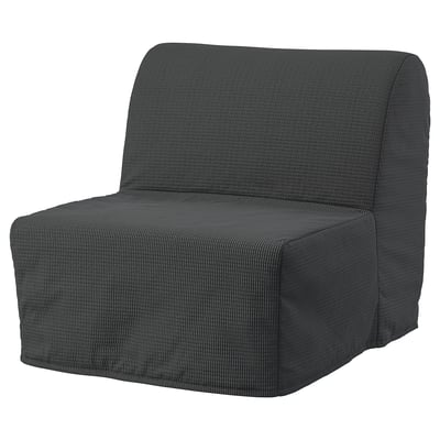 LYCKSELE, tmavosivá jednomiestna pohovka, hranatý tvar, prešívaný vzor, recyklovaná látka.