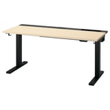 MITTZON sedací stôl, doska zo svetlého dreva, čierne nohy, nastaviteľná výška, moderný kancelársky nábytok.