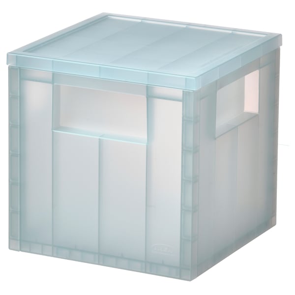 Priehľadný úložný box PANSARTAX s vekom, vyrobený z recyklovaného plastu; štvorcový, priehľadný dizajn.