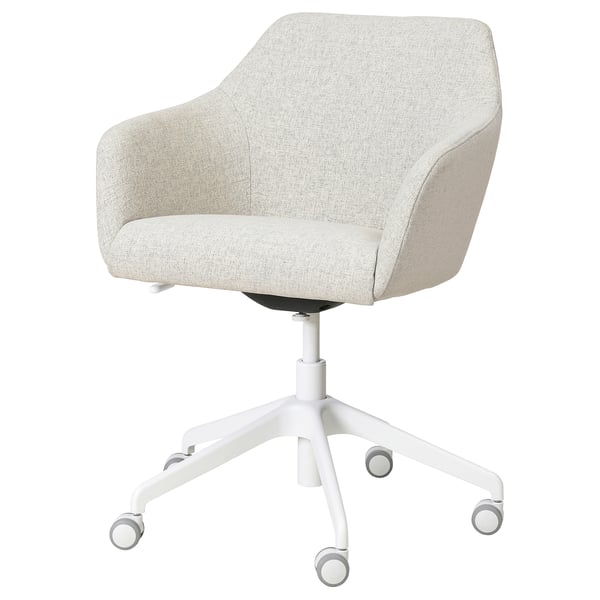 Kancelárska stolička Tozzberg, svetlosivá látka, ergonomický dizajn s lakťovými opierkami, otočná základňa, ideálna do domácich kancelárií.