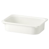 Biely úložný box TROFAST. Je vyrobený z recyklovaného plastu, obdĺžnikový s hladkými okrajmi a bez veka.