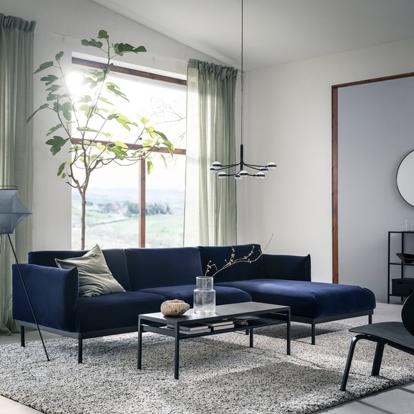 ÄPPLARYD 3-seat sofa with chaise longue, Djuparp dark blue