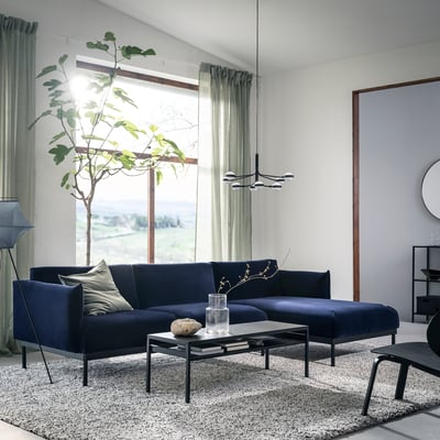 ÄPPLARYD 3-seat sofa with chaise longue, Djuparp dark blue