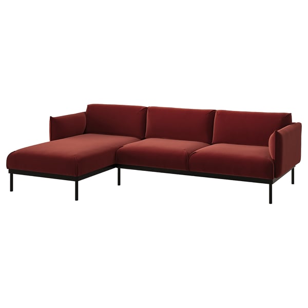 ÄPPLARYD 3-seat sofa with chaise longue, Djuparp red/brown