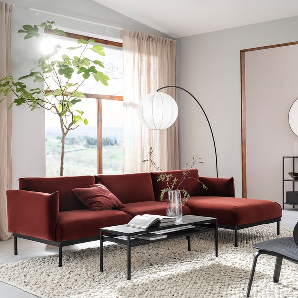 ÄPPLARYD 3-seat sofa with chaise longue, Djuparp red/brown