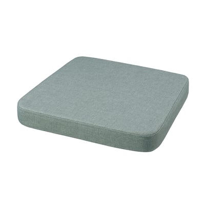 An ÅKERVINDEFLY chair pad in green, made of recycled polyester and memory foam, with a rectangular shape and a non-slip backing.