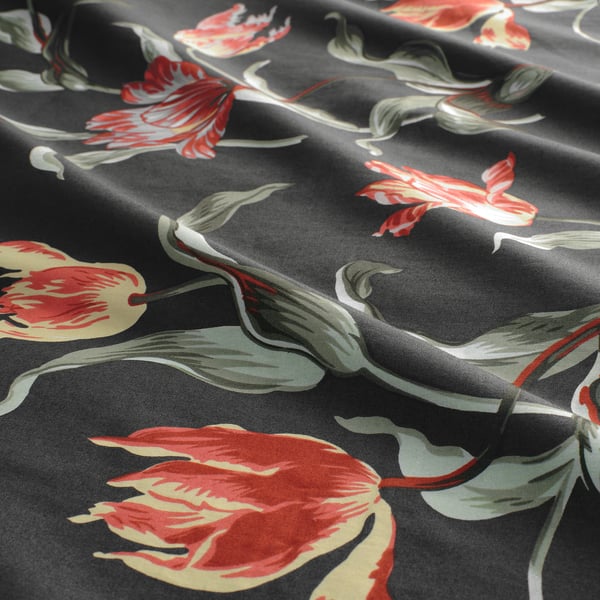 ÅLANDSROT Quilt cover and 2 pillowcases, grey/floral patterned, 240x220/50x80 cm