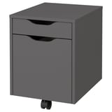 A dark grey ALEX file cabinet with two drawers on wheels.